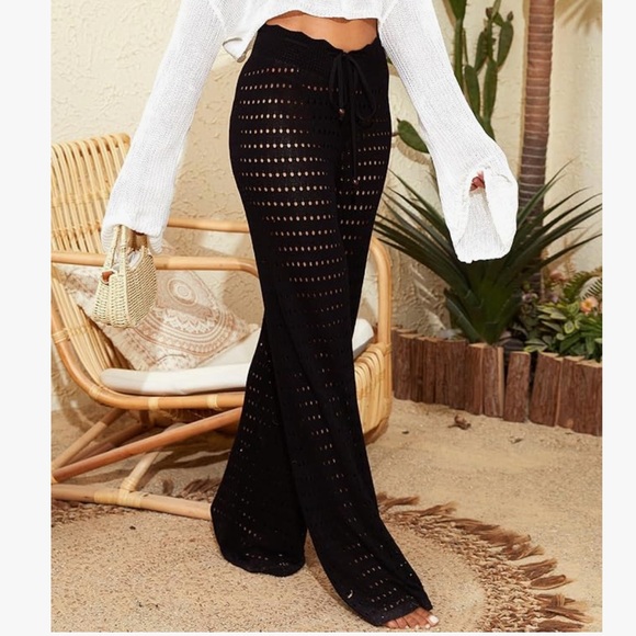 Fishnet crochet pants bikini swimsuit cover up beach babe sheer see through
